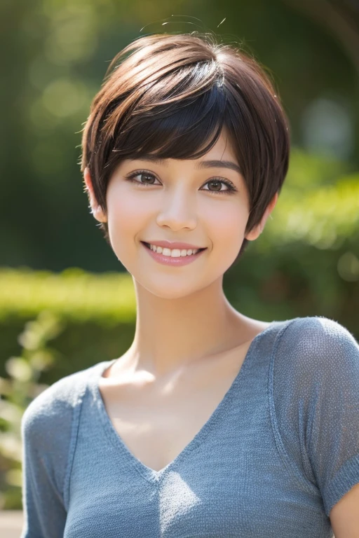 One person, Gaze, smile, Pixie Cut