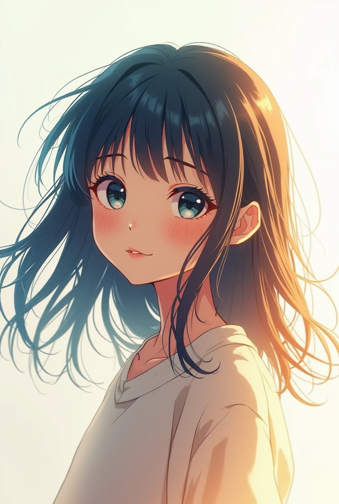 (アニメ),(cute)(work of art), (best qualityer),1 girls,trunk,(Double exposure:1.2),(simple background:1), (cinematic angle),(dynamic angle),long messy hair,(low-contrast),(plain color:0.7)