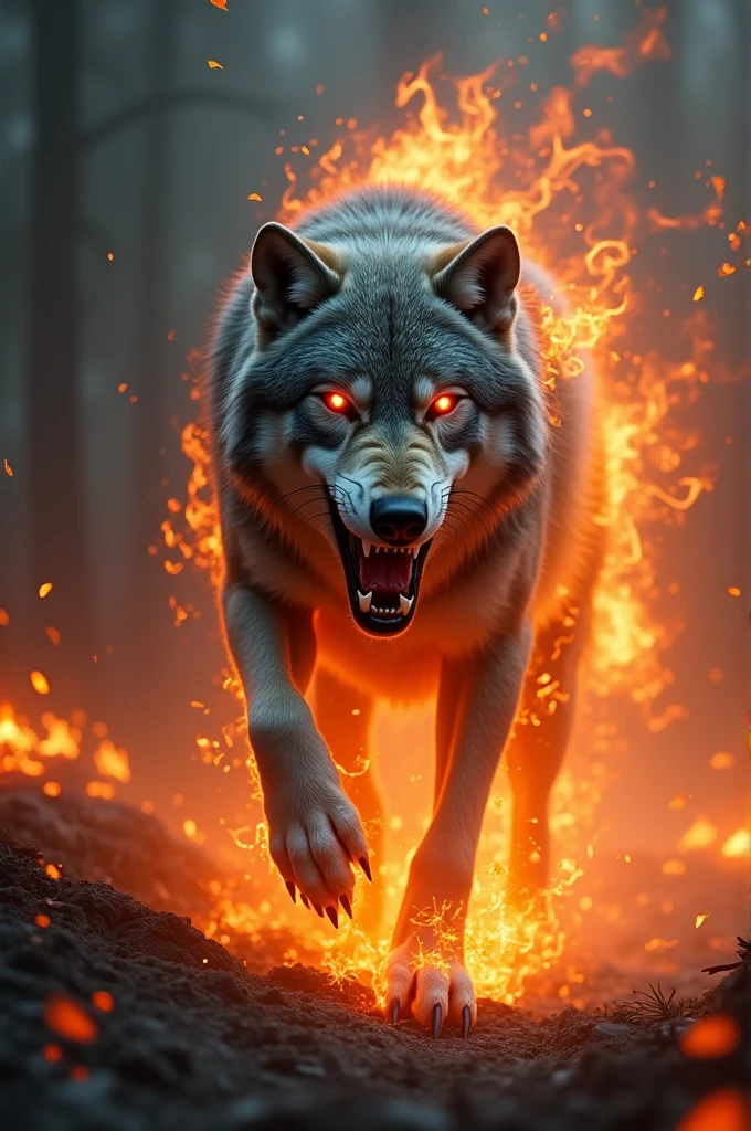 Evil gray wolf on fire free fire