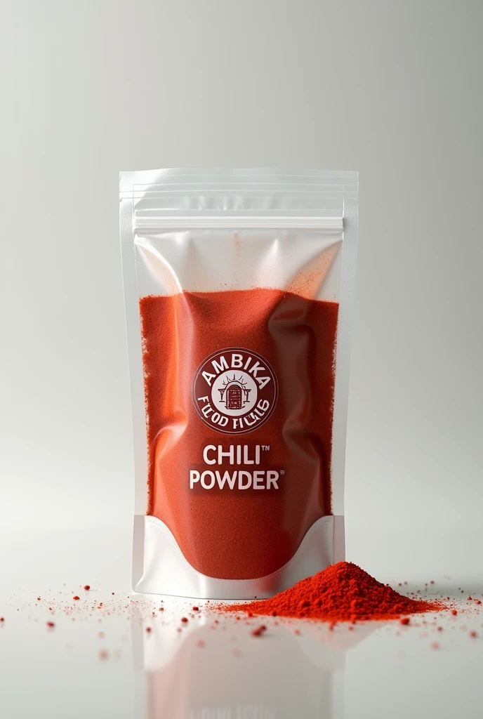 Plastic transparent package chilli powder with Ambika flour mills label