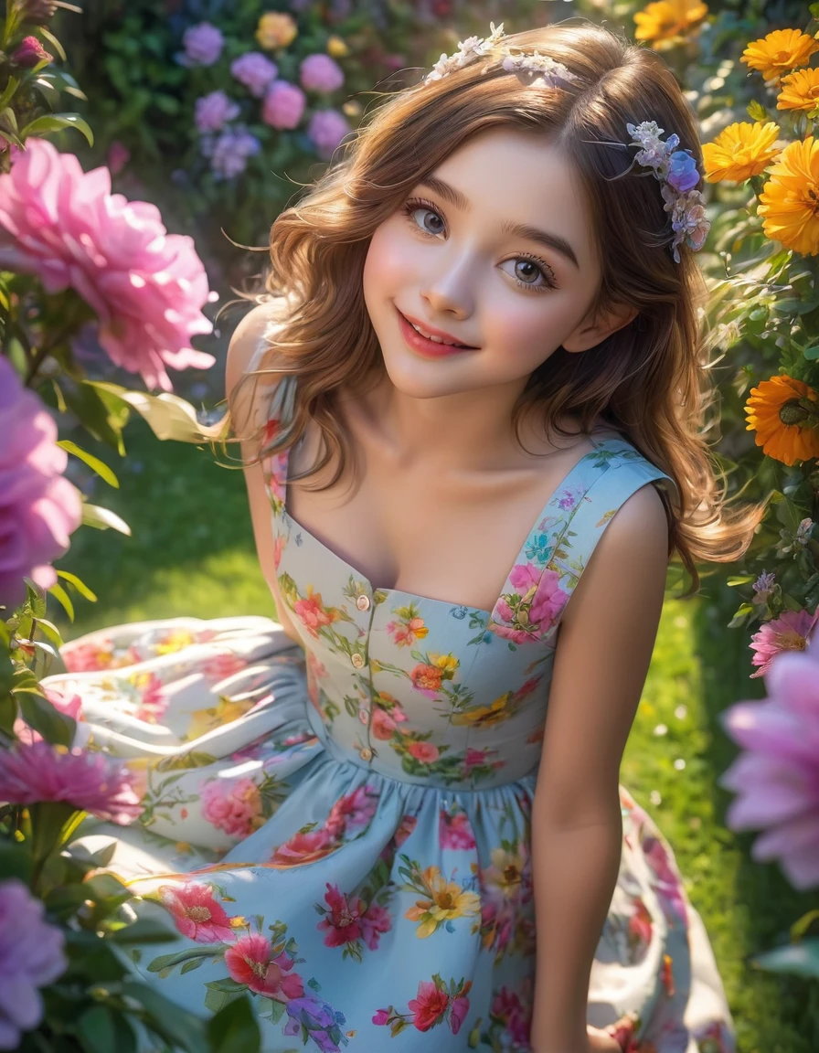 from above, grace victoria cox  a beautiful young girl in a flowery garden, 3 cute girls hugging, lifting skirts, smiling, playful, cute, adorable, beautiful detailed eyes, beautiful detailed lips, extremely detailed eyes and face, long eyelashes, colorful floral garden, vibrant colors, soft lighting, (best quality,4k,8k,highres,masterpiece:1.2),ultra-detailed,(realistic,photorealistic,photo-realistic:1.37),HDR,UHD,studio lighting,ultra-fine painting,sharp focus,physically-based rendering,extreme detail description,professional,vivid colors,bokeh,portraits,fantasy,cute cleavage