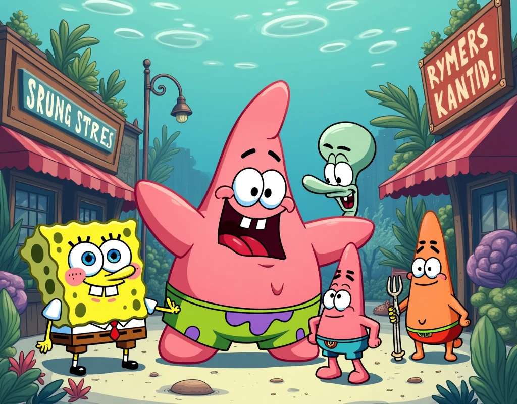 We need a wonderful Patrick cartoon image  with her friends 