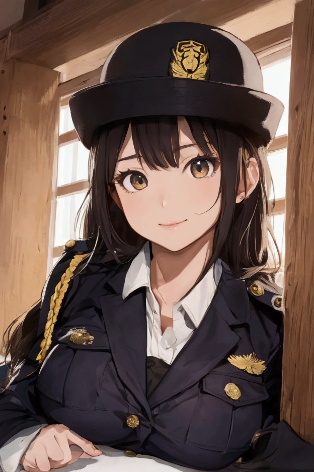 (ultra highres、ultra quality、Masterpiece、8k、),A girl with light hair drawn in high resolution policewoman.japannse police woman、Young and cute 、Asian woman,s hot, Japanese Model, Cute Core, , Chubby 、(big breast)、Town、((I can see your chest)).Fluffy white blouse、sexly