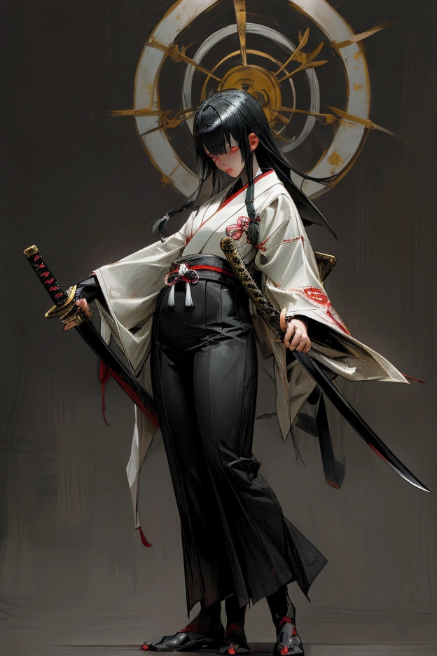 dark lighting, full body shot, realistic horror movie scene featuring a high school beautiful girl that looks like a real person. The girl is wearing a Japanese sailor suit and is holding an Japanese sword, The background is a typical Japanese high sclool with horror movie setting, style of Japanese horror films like 'Ju-on', --no expression