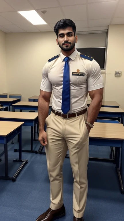 Handsome muscular AARAV GURJAR 1 in school uniform, standing in classroom with girls, he is girls favorite