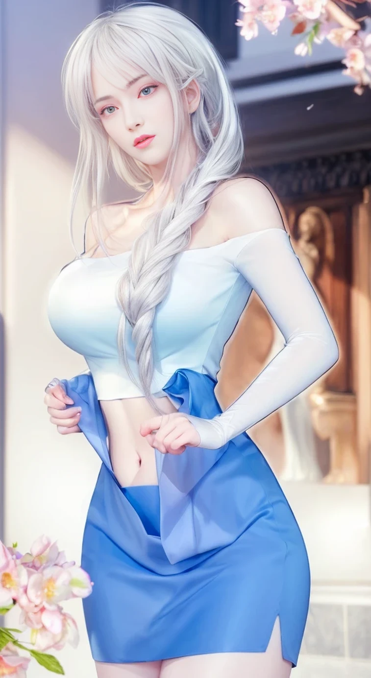 Succubus girl, sexy gir with two horns, posing in full height , very big round elastic breasts, 25 year old girls, a seductive facial expression , Beauty face, high detail, Lip beauty, Photorealistic, Ultra realistic, Background, rtx on, color correction, perspective, depth of field, line of sight, tonal colors, 8 k, Full HD, perfectionism, rim lighting, daylight, soft lighting, Accent lighting, Diffraction assessment, hot woman , Super detailed, (( Detailed Beautiful cold blue Eyes )) , random hairstyle, snow white hair, long straight hair, ( fantasy white dress )