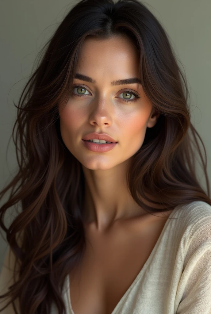 Portrait of a beautiful brunette girl identical to Mila Kunis