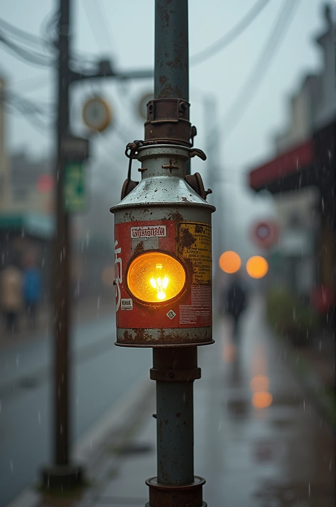 5 l Refine bottle as bulb protector from rain
Hanging Street light 
Bulb inside the oil can
