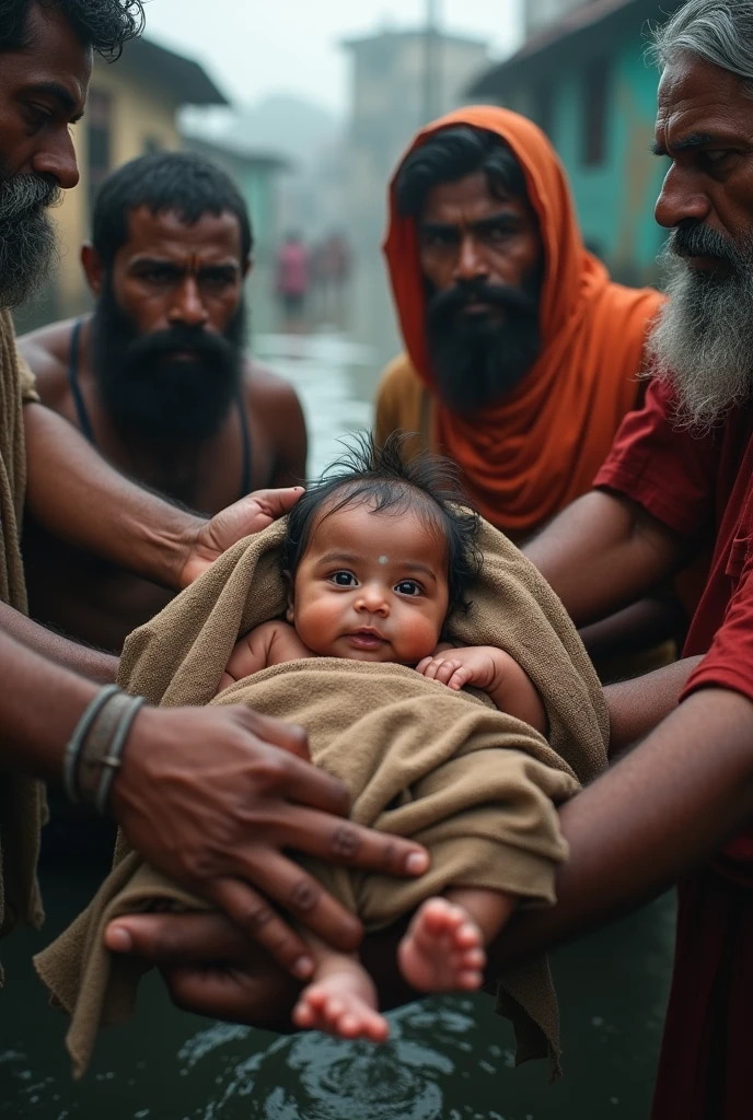 a hindu people help a  in flood  make more realistic