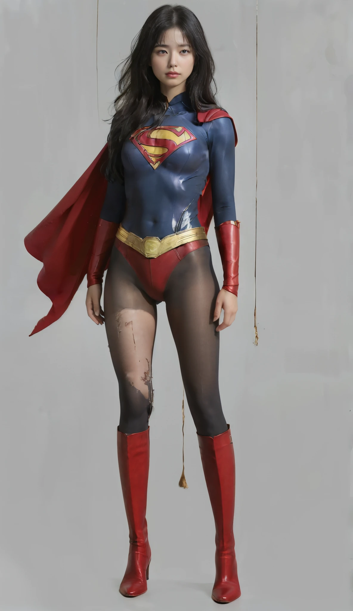 No background、(((Always close your eyes)))、(((Beautiful legs in black tights.)))、(((Legalize the beauty of your suffering face)))、((((Make the most of your original images)))、(((Supergirl Costume)))、(((Beautiful Hair)))、(((suffering)))、(((Please wear black tights....、Wear red boots)))、((Best image quality、8k))、((Highest quality、8k、masterpiece:1.3))、(((Preserve background )))、Sharp focus:1.2、Beautiful woman with perfect figure:1.4、Slim Abs:1.2、Wet body:1.5、Highly detailed face and skin texture、8k