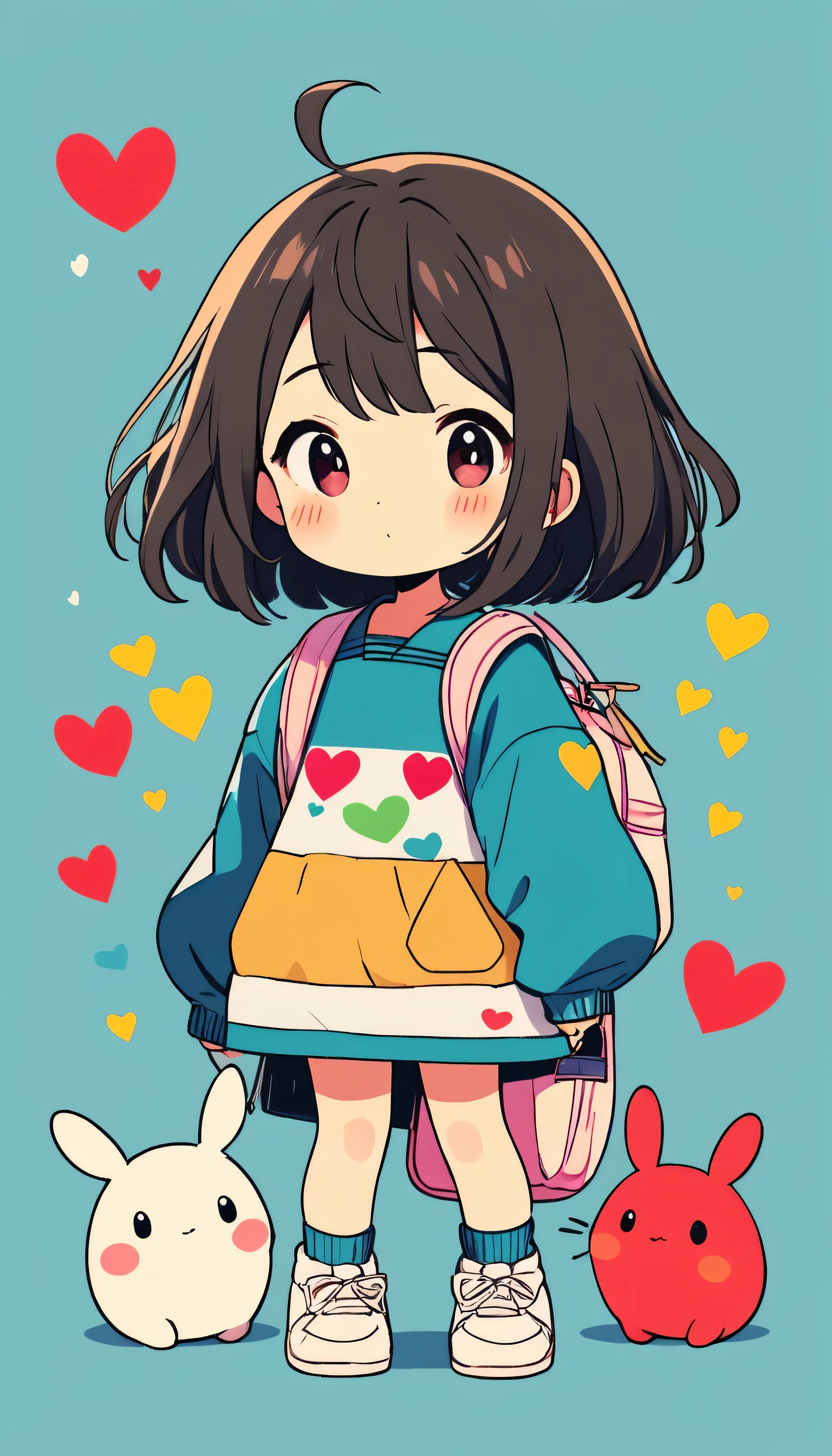 Makoto Shinkai colorful style, Simple Line Initialism,Abstract art,Kawaii Design, The most beautiful girl of all time、chibi, (((Cute pillbugs))), colorful hearts, summer version