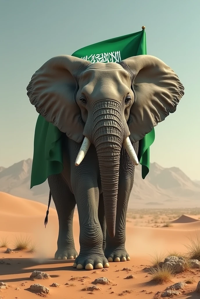 Saudia arabia flag on elephant on front