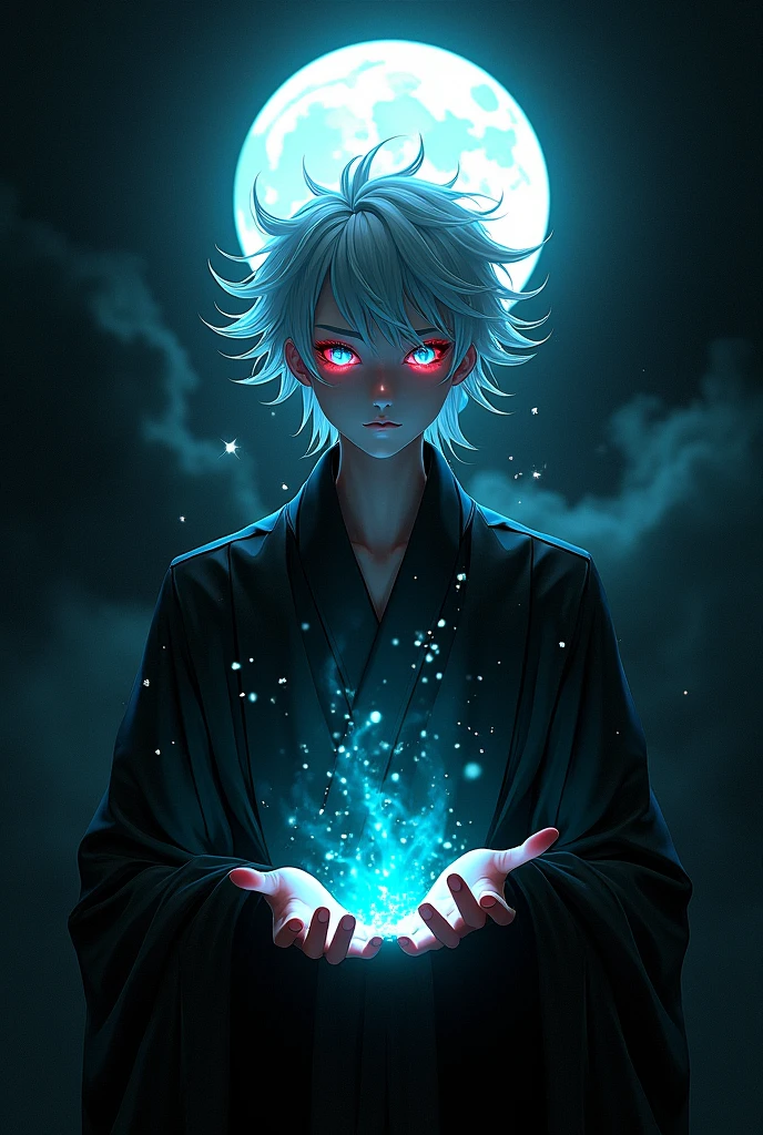 ((High detail、Cinematic lighting))、Messy white hair、Aquamarine eyes、White lashes、god rays、Ray tracing、drop shadow、optical illusion、Haut du corps、Looking at the camera、Masterpiece、((Super Detail、Best Quality、8K))、Jujutsu Kaisen、Gojo Gojo、Black attire、Surgical unfolding、Perfect jet black background、serene look、powerful being、Mystical atmosphere、(Strange moonlight、ominous shadows、 Intense blue aura、 Intense red aura、Symbol of the power that surrounds him、Radiating magical energy、Mystical artifacts、Ether particles、dinamic pose、Epic soundtrack、(((Detailed hand)))、sunglass