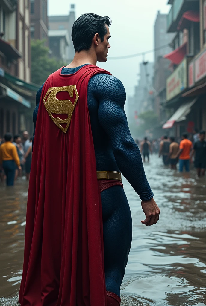 Superman seeing flooded victims 