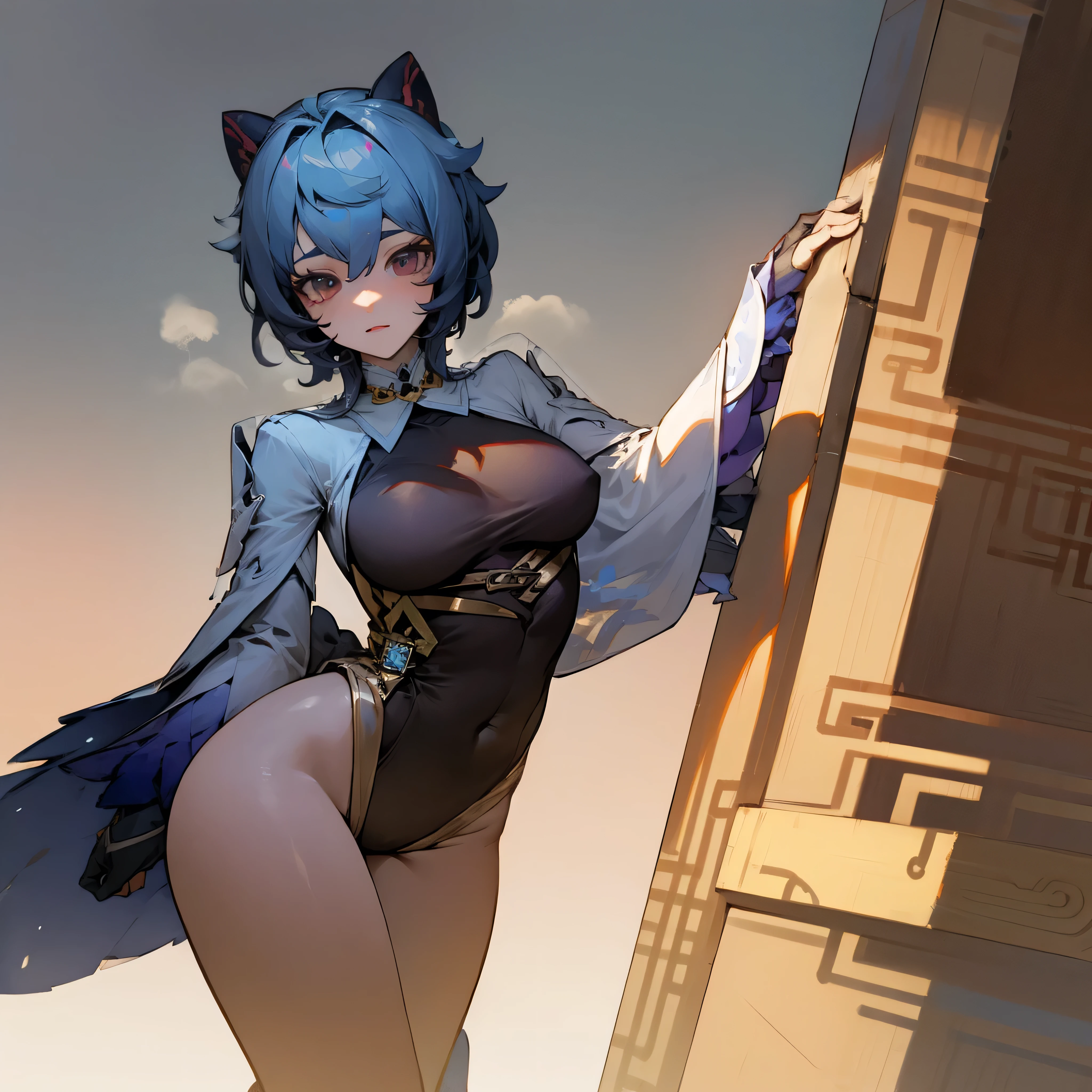 ((Highest quality))((masterpiece))((detailed))(nsfw)((Highest quality))((masterpiece))((detailed))(Browsing Caution) (One Woman) Blue Hair、Large Breasts (透けchinese clothes) Fighting pussy/vagina