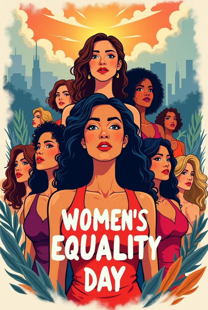 Generate drawing poster on women eqaulity day for making in chartpaper in horizontal view with women eqaulity day written in chatpaper best and easy like drawing sketch with colour