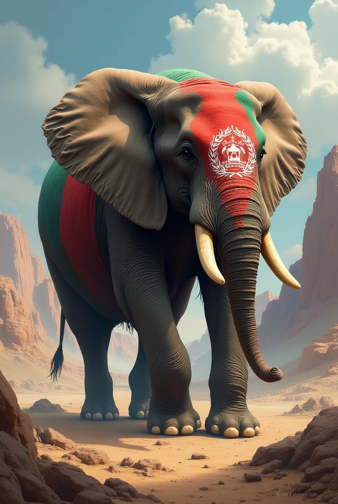 AFGHANISTAN flag on elephant on front