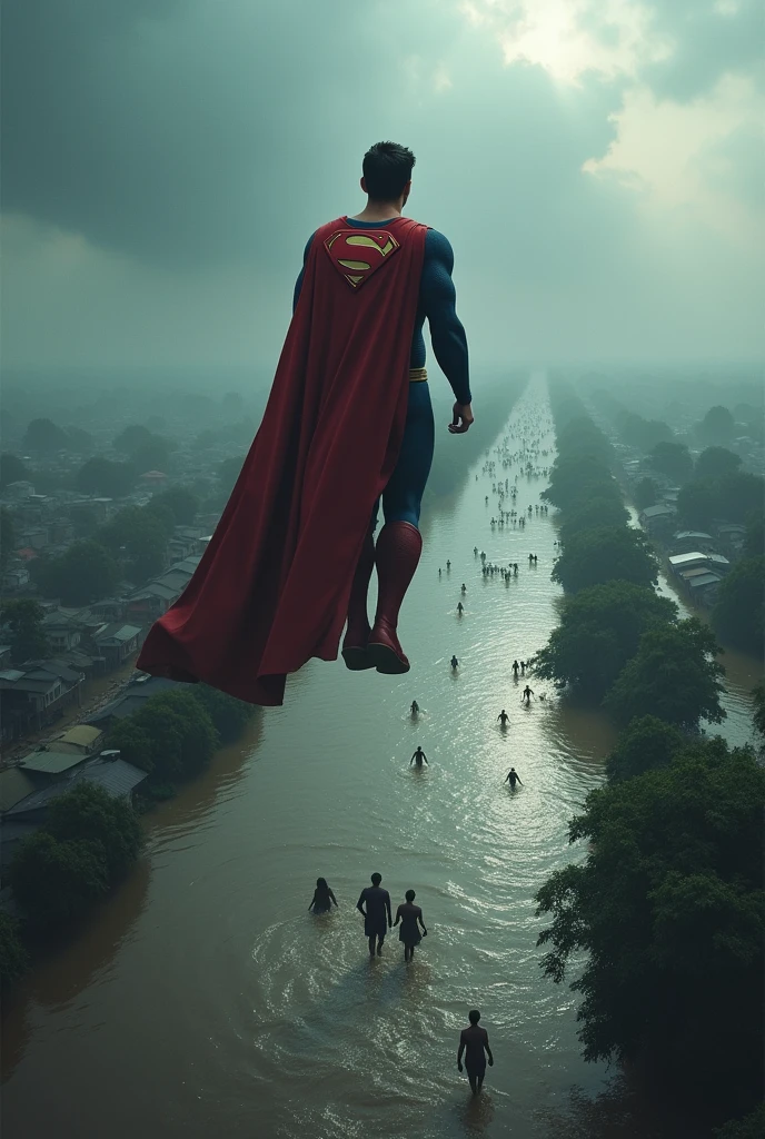 Superman seeing bangladeshi flood victims from the window