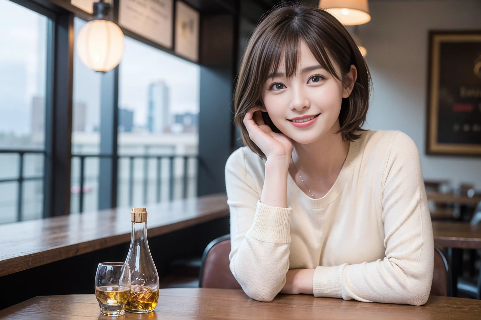 ((Highest quality、8k、masterpiece:1.3))、slimカップル、modelカップル、(Realistic, Intricate details:1.2), full-course dinner、Whiskey bottle and glass on table、Single Malt、scotch、Rocks glass、Shot Glass、on the rocks、Scotland、Amazing view of the sunset sky and clouds、A bright smile、The wonderfulness of smile、 Beautiful Face, blue eyes, The light shines on your face, blush, short hair,Bright Face、 (Age 37), 3,Two beauties、Brown Hair、Shortcuts、Long sleeve shirt、dress、Beautiful woman 1, (slimな顔), (The body is slim), (Brown Hair), (Shortcuts), cheeks turn a little red,Attractive beauty、restaurant, In a prominent place (From the waist up) Nova Frog Style, actress, model, Upper Body, White wine, slim, smile, (smile: 1.15), Beautiful fine grain, Depth f/2,saturation, High Contrast, Strong light and shadow,Moist Body:1.5、3D texture、Delicate eyes、Brown Hair、The hair is very shiny、