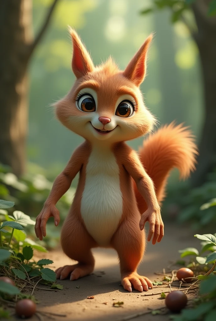 Create a realistic image of a human with squirrel features
