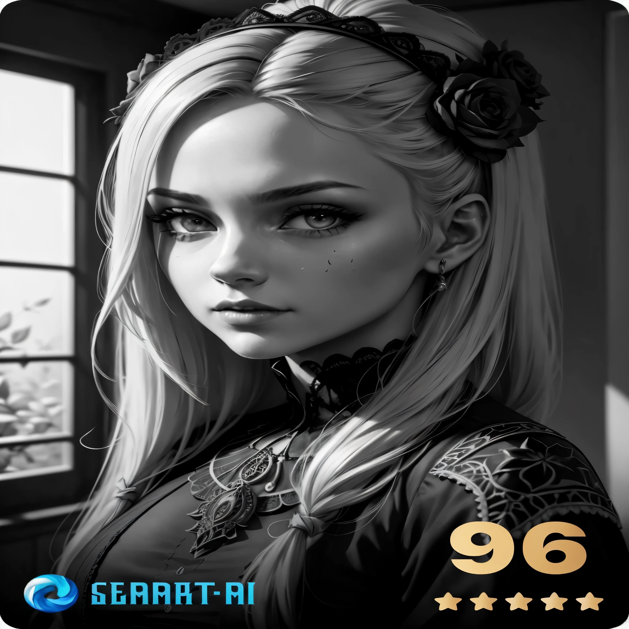 a woman with long blonde hair and a flower in her hair, cgsociety portrait, neoartcore and charlie bowater, alexandra fomina artstation, ig model | artgerm, trendin on artstation, artgerm portrait, great digital art with details, rossdraws portrait, dark fantasy mixed with realism, rossdraws 1. 0