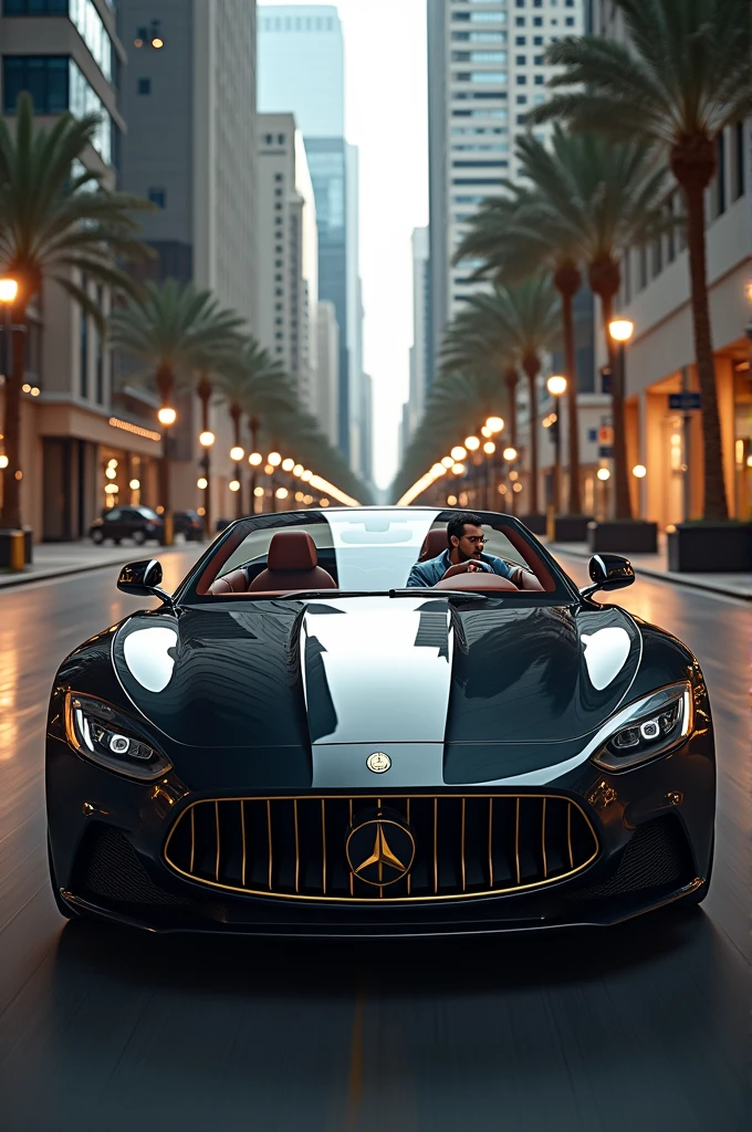 A rich man driving a luxury car