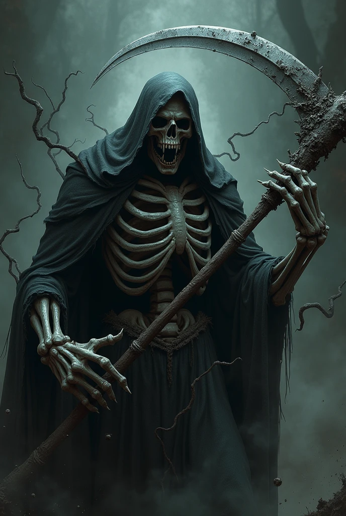 A dedly Soul open mouth,equip scythe in kiler pos , close photography