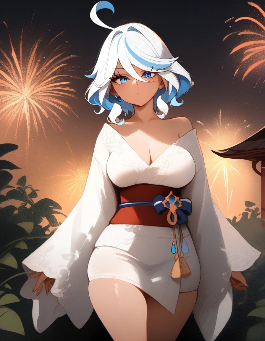 1girl, furina \(genshin impact\), genshin impact
\\\\\ masterpiece, best quality, newest ///// nyantcha, khyle, cutesexyrobutts \\\\\ outside border , blue eyes , skindentation , straight-on , solo ,, kimono , night , outdoors , fireworks , cropped legs , short hair . big breasts