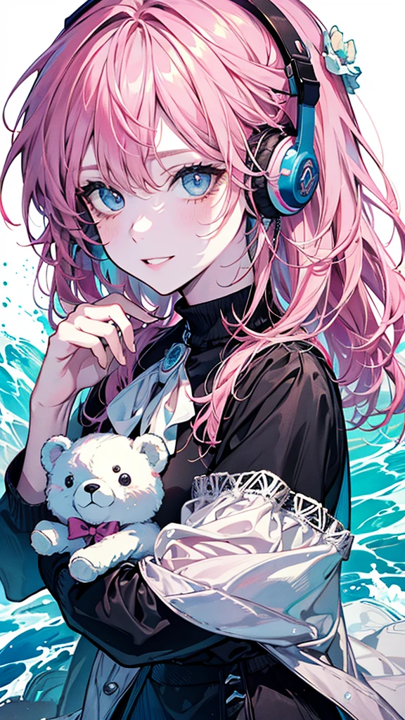 ((highest quality)), ((masterpiece)), (Get used to it), Perfect Face, masterpiece、highest quality、High resolution、High quality picture、8k, 1 woman、Fair skin,black sweater dress, close up white lips upper neckline 、Delicate eye expression、Pink hair mixed with yellow、Long haired girl, wearing bright white bear ear headset,wearing thin glasses,
Perfect Line Drawing, Beautiful line art, Beautiful Ocean Blue Eyes, Beautiful face with attention to detail, (Sweet Smile), charm, Innocent, Side view, (Face with perfect details), (Beautiful Hands) Photorealistic Drawing,