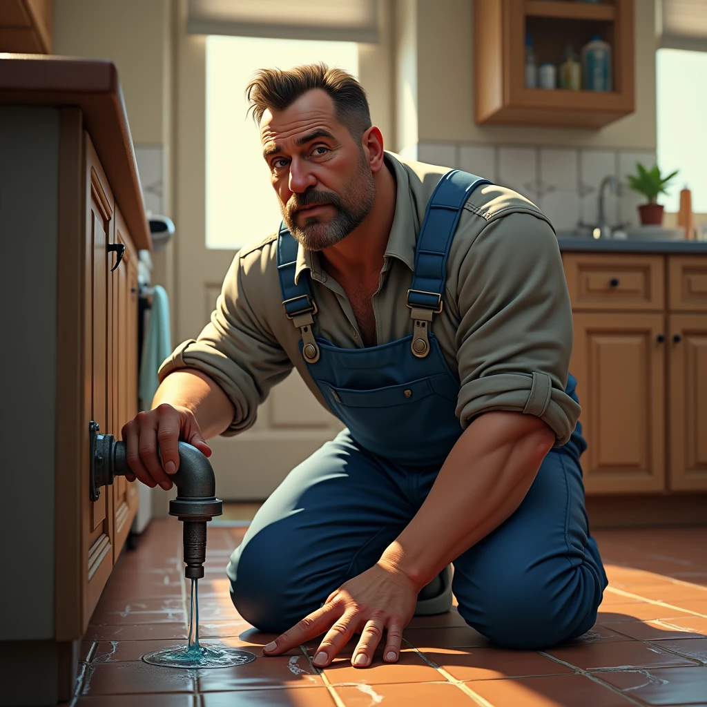 pumbler(man:human ),repairing broken kitchen pipe