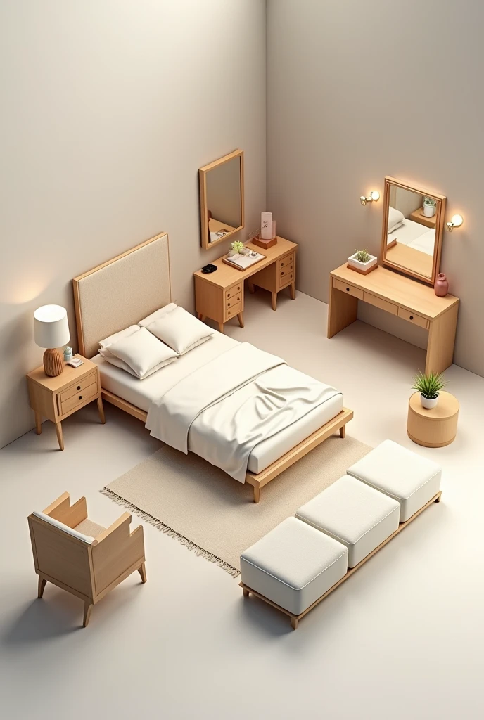 I have two desks, un vanity, a big mirror and I have like 4 pieces of furniture, I have my large queen bed and I don&#39;t know how to arrange it. Could you help me arrange it??