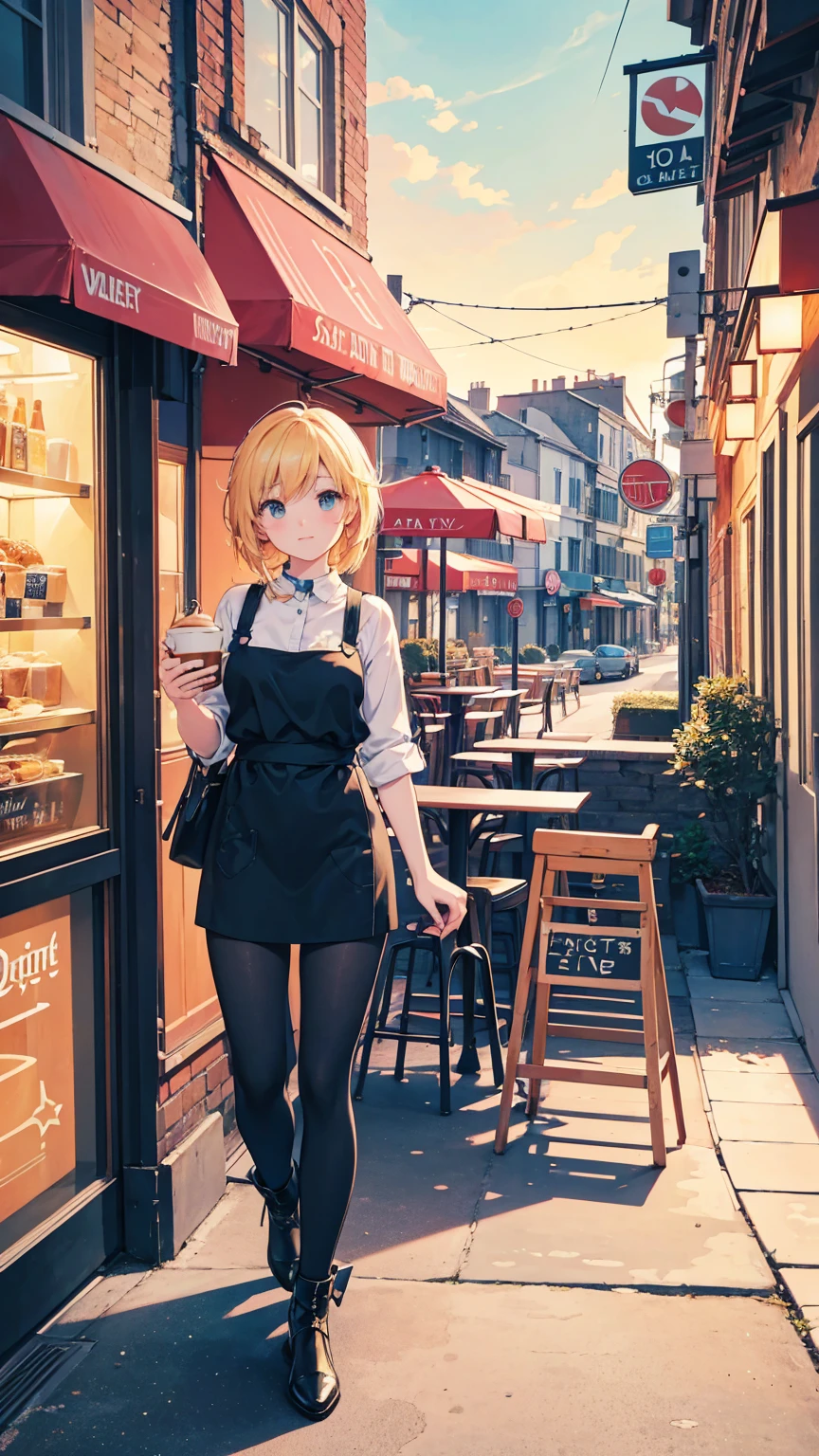 a painting of a scooter in front of a cafe with a sunset in the, cozy cafe background, cafe, beautiful retro art, scenery artwork, cafe in the clouds, warm beautiful scene, scenery art detailed, diner caffee, dream scenery art, watching the sun set. anime, anime scenery, in a sidewalk cafe, at a beautiful sunset, beautiful aesthetic art, nightcafe, in a bright cafe, super detailed color art, beautiful comic art, beautiful anime scenery, retro style art