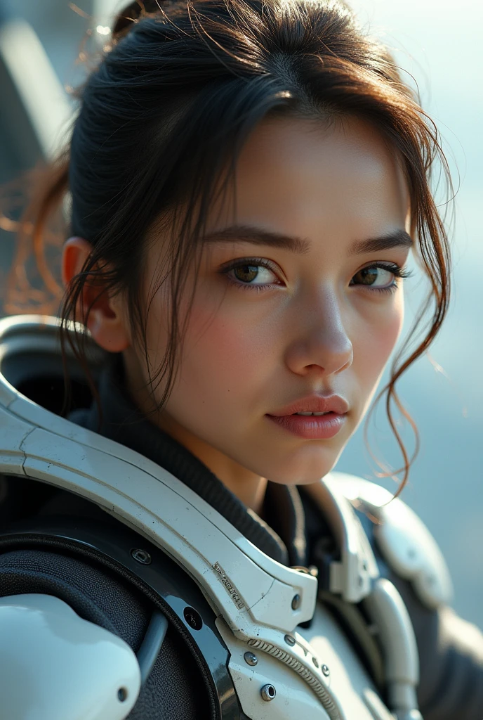 A girl's close up wearing a jet suit
