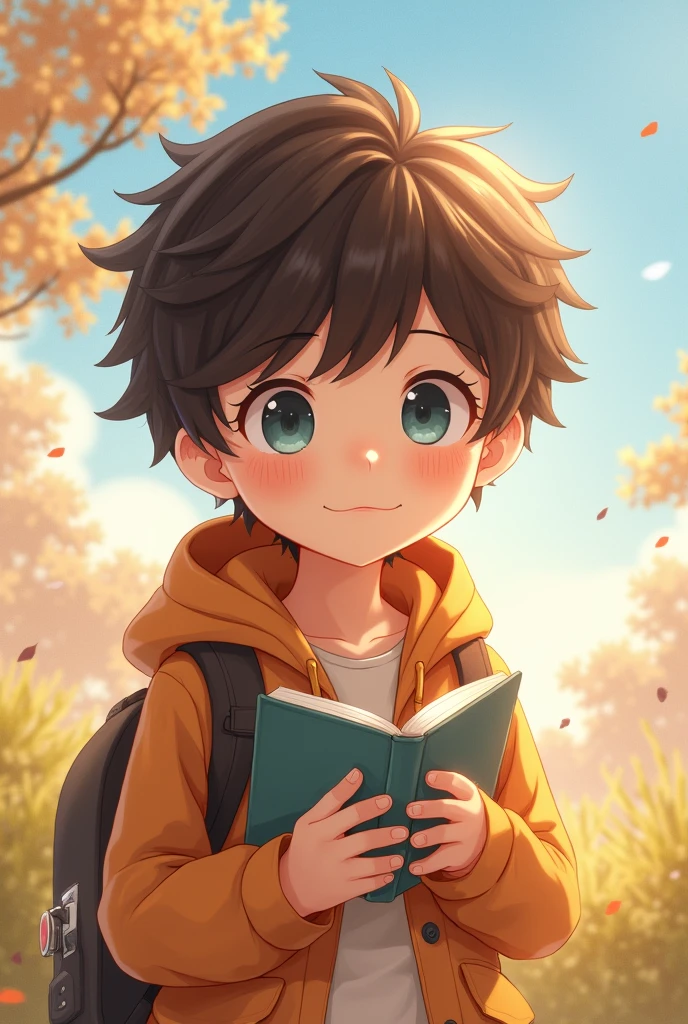 hiro,is a gentle kind,a little bit stubborn and adventures which sometimes leads to him being reckless, he's a naive affectionate boy. His love for chocolate milk, sweets, and roses mirrors his innocence. He cherishes solitude, animals, and cuddly things, finding solace in books. While optimistic and trustworthy, he dislikes unwelcome touch, criticism, and bigotry. Leon's appearance—a mix of adorable, cute, and more of a pretty boy—boasts innocent blue eyes, rosy cheeks,soft flawless pale skin,pinkish soft lips and soft fluffy brown hair.captivating all with his puppy-like charm.he has a feminine appearance for a male which is why he gets mistaken as a female sometimes hiro is a male.hiro has a slender and  frame