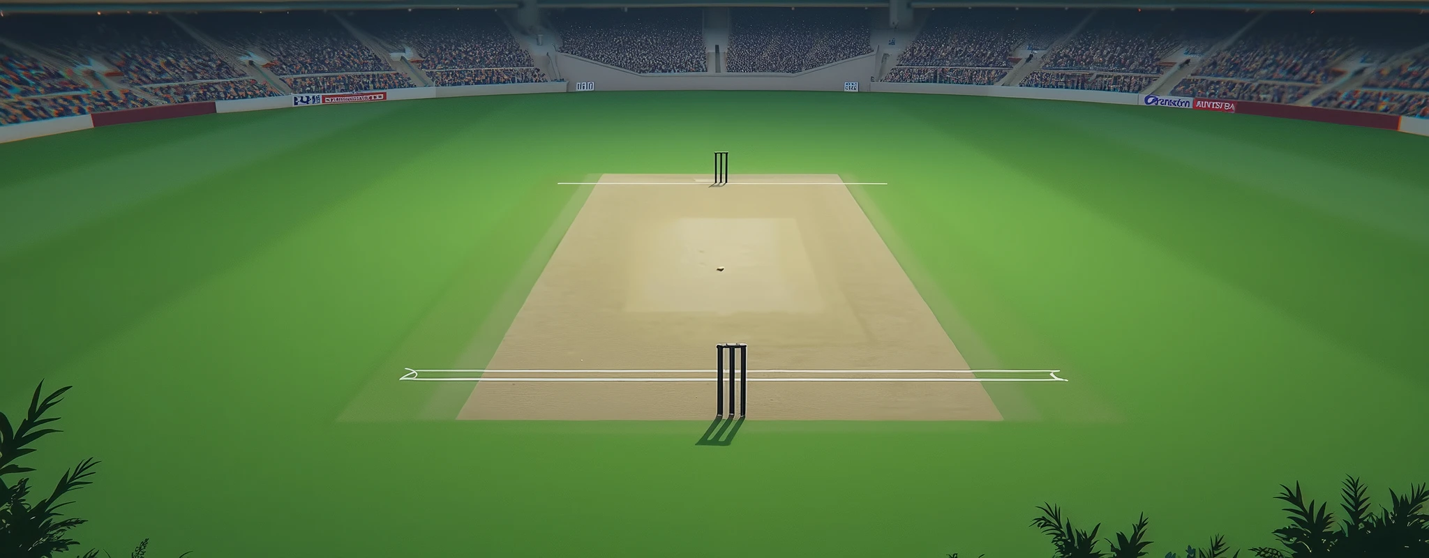 Empty cricket field,drop shadow, anaglyph, stereogram, tachi-e, ass pov, atmospheric perspective, 8k, super detail, best quality