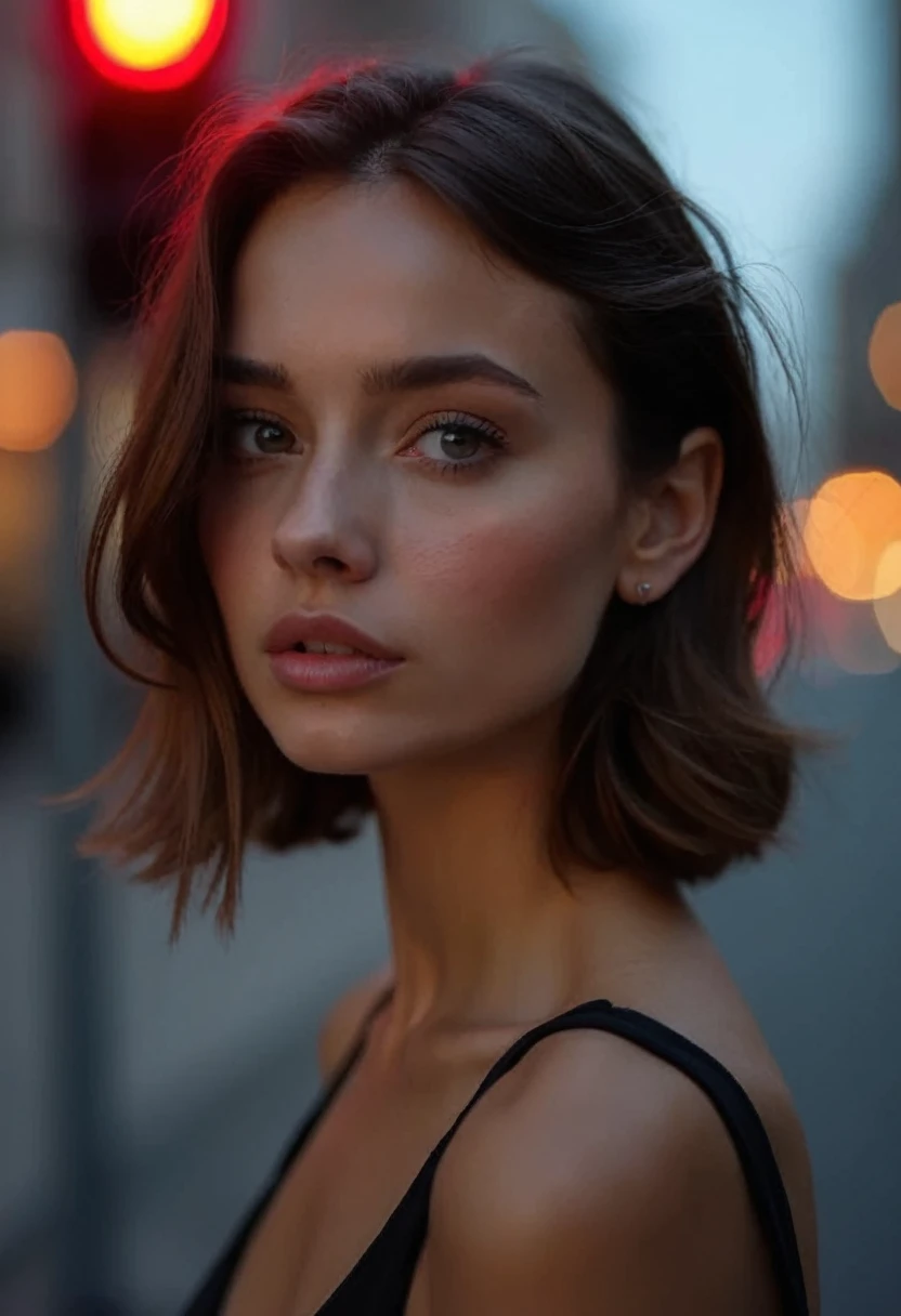 Remote shooting, The girl looks directly at the camera, the face does not change