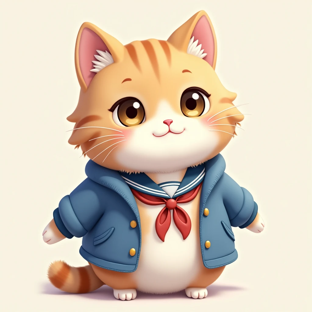The anime cat wears a sailor suit and a blue jacket, lovely digital painting, Cute detailed digital art, furry character portrait, official character illustration, highly detailed character, official character art, cute character, Furry character, childrens art in artstation, cute 3 d render, realistic anime cat, 3 d render official art, world boss kitten, CGSesociety!, anime cat