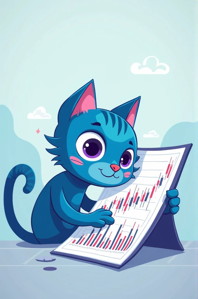 Blue cat cartoon chart cryptocurrency