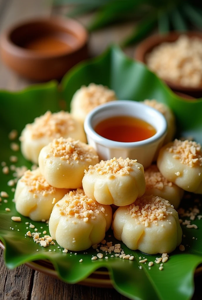 Make me palitaw cakes make in glutinousriceflour(sugar syrup with crushed nuts)