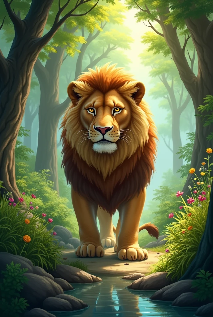 In a beautiful forest lived a lion named Sher Khan. Sher Khan was a friend of all forest animals and was known for his bravery and gentleness. 
