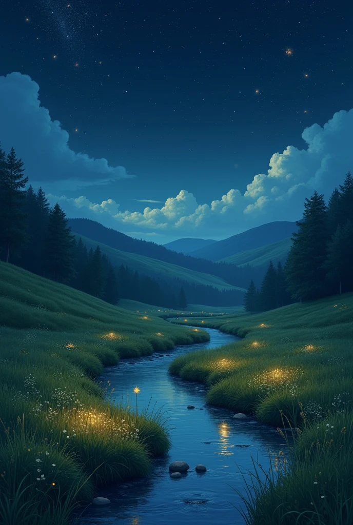 landscape The murmur of a country stream starry skies firefly