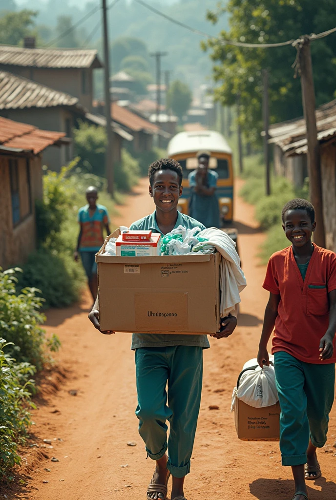 Medical supplies delivering through villages