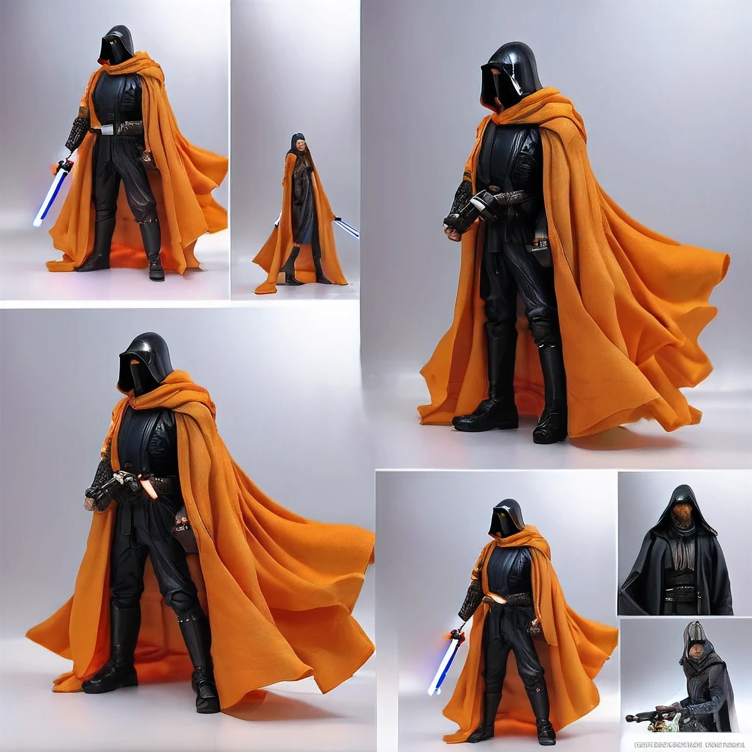 Black gold silk cyberpunk mine snow light orange rough linen cloak bin Laden lightsaber space squat 1:6 Miniatures，illustration