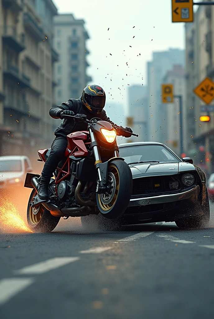 photo realistic bikes crashes in the corner while taking turn smashes with a vehicle