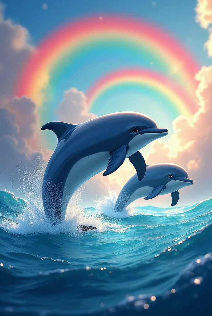 Dolphins with rainbows