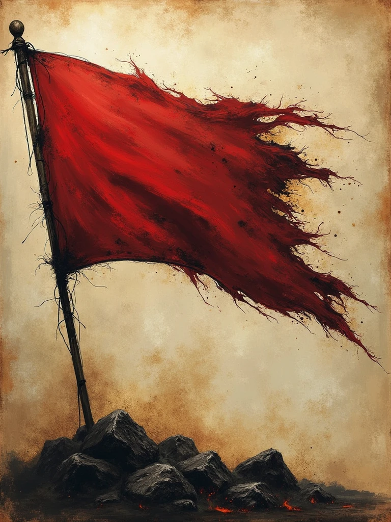make this flag in the form of a coat of arms with a burnt flag