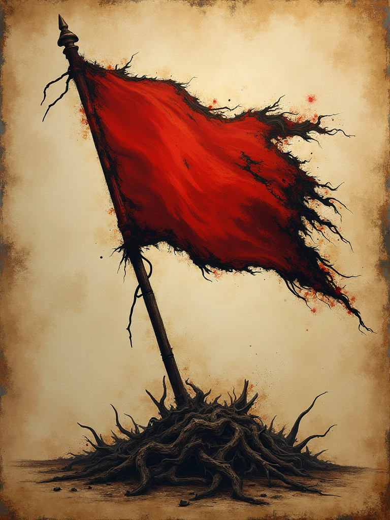 make this flag in the form of a coat of arms with a burnt flag