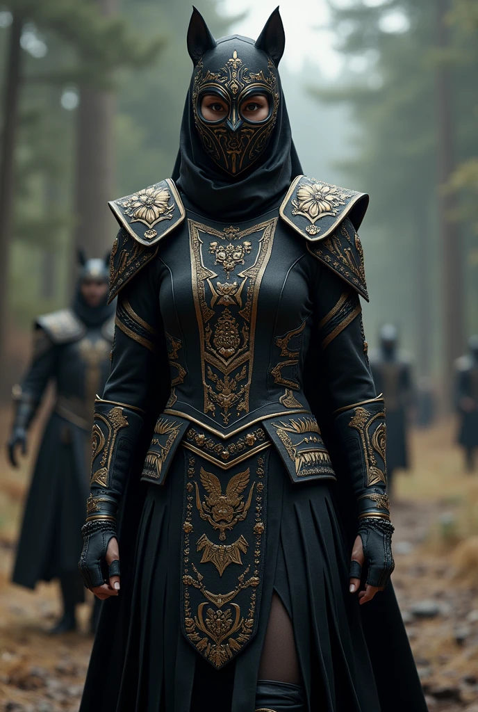 (photorealism:1.2), bench cheering costume. Theme: Black wolves tribe
Base color: black
Other color: gold and silver
Concept: similar to house of Stark of house of the dragon/ game of thrones