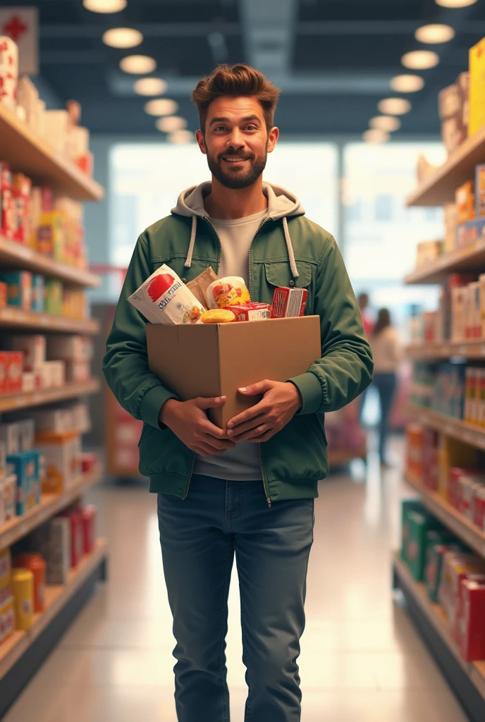 customer holding purchased goods at a store