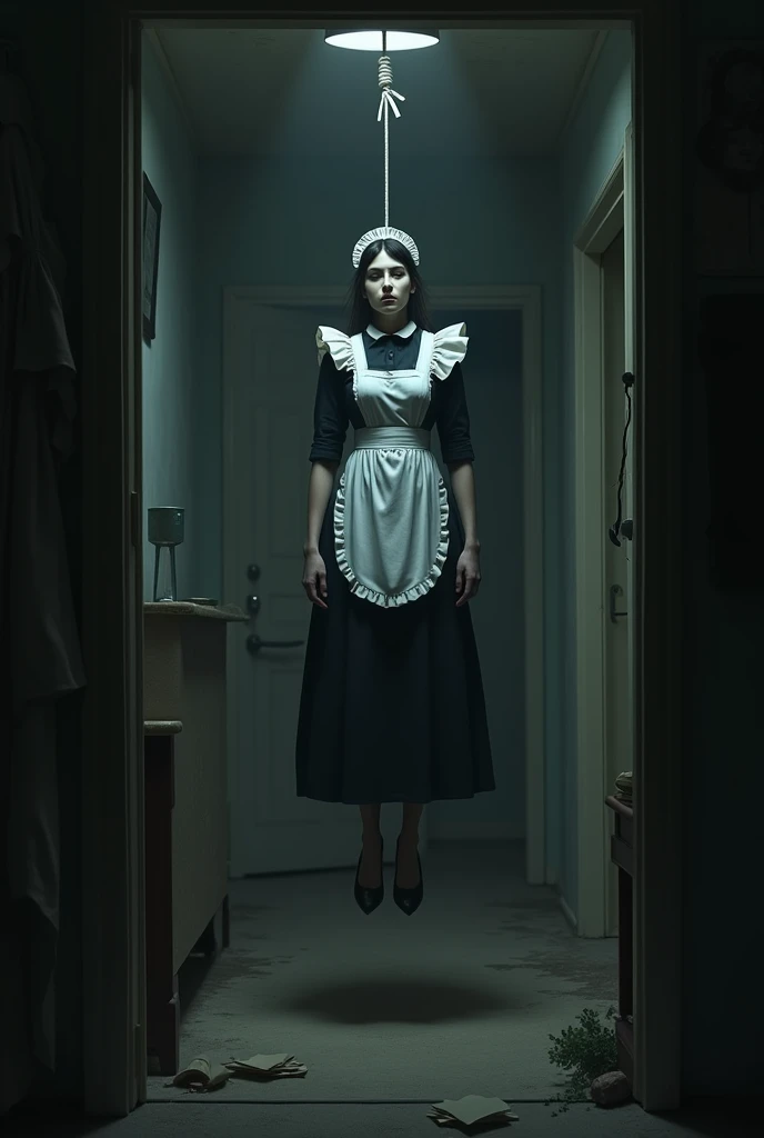 Maid hanged herself and is hanging in the air